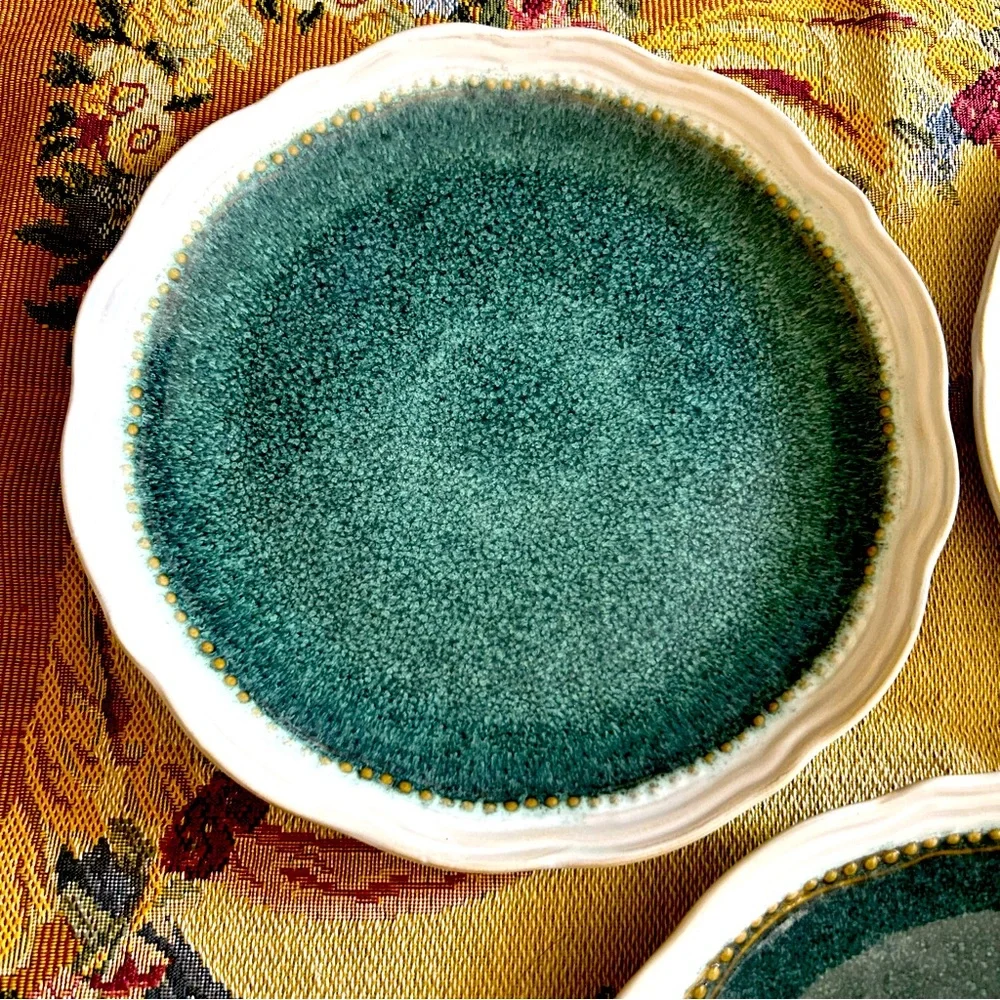 Mikasa Gourmet Basics Stoneware Reyna Teal Speckled Scalloped Edge Dinner Plate